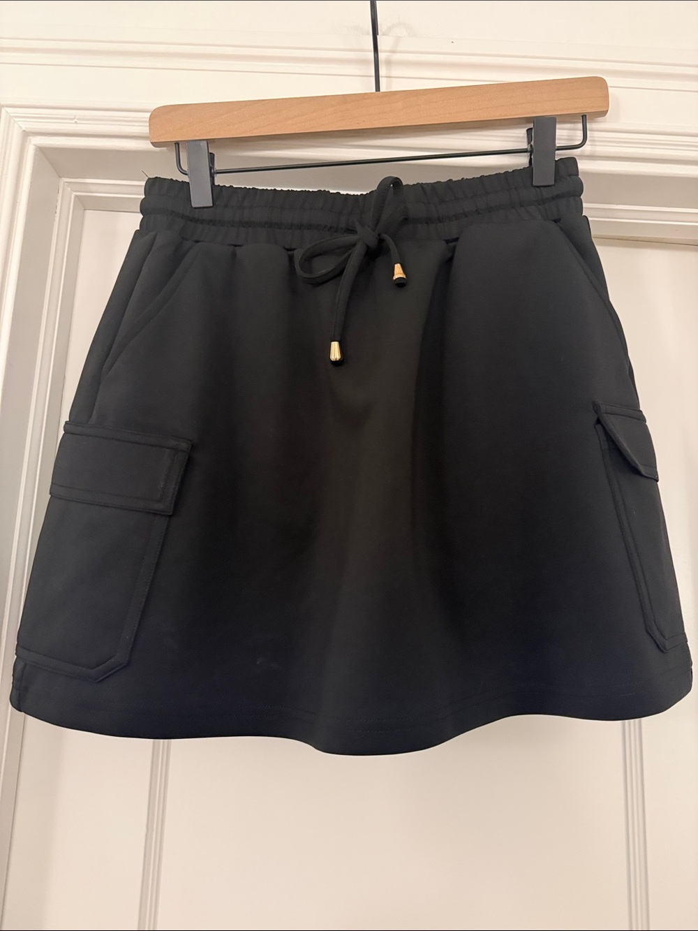 Black Cargo Pocket Drawstring Scuba Skort